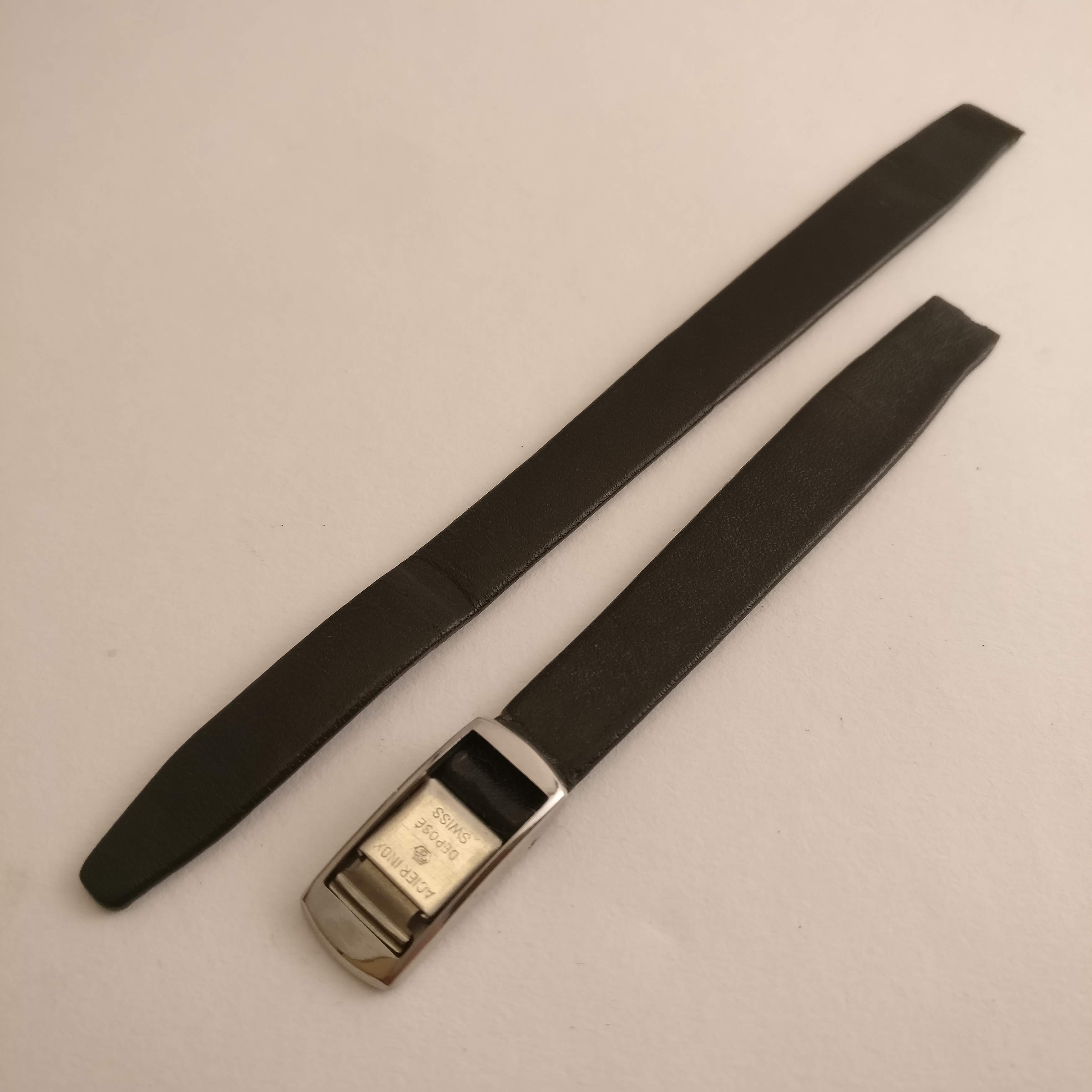 Horlogeband, zwart leer, speciale gesp, 10 mm