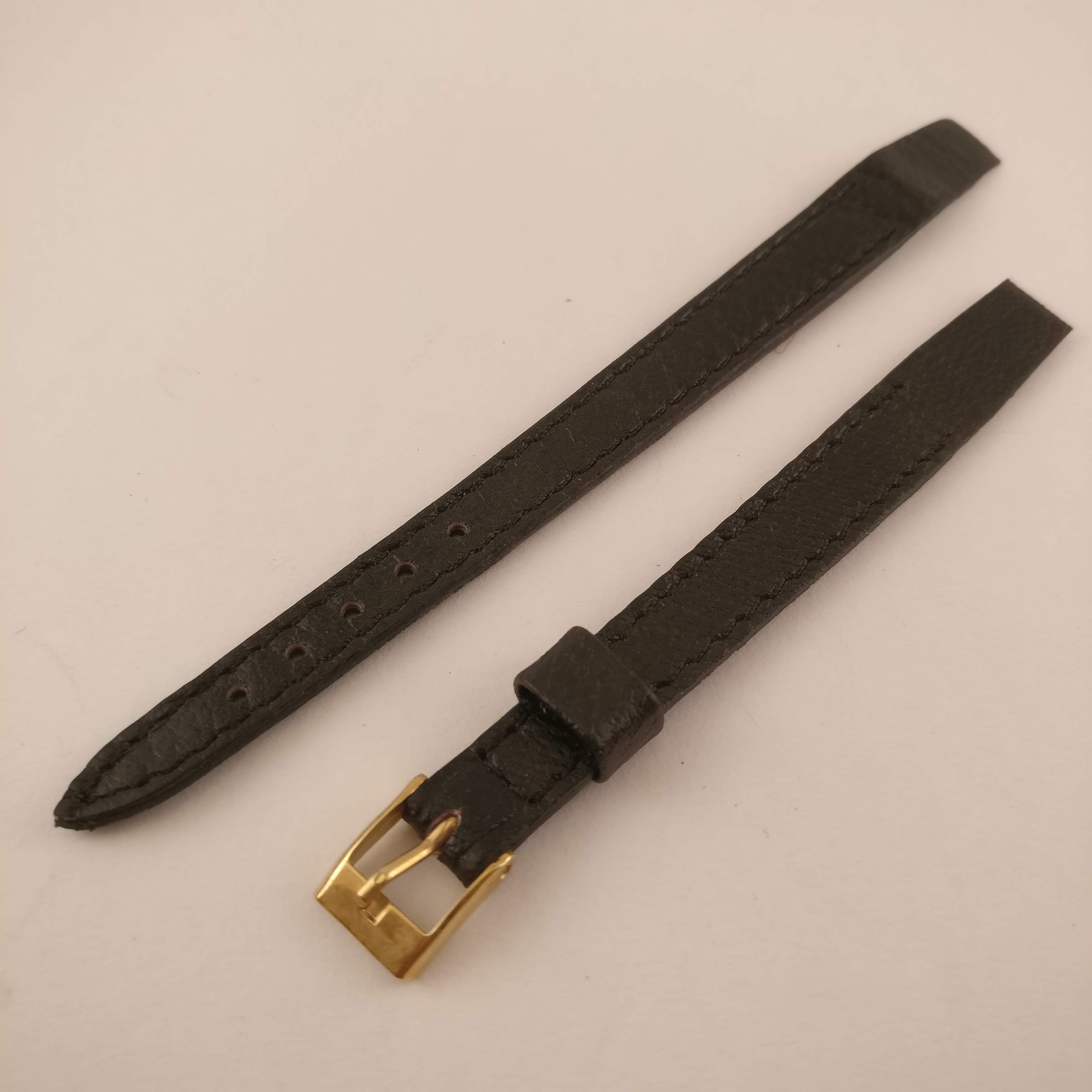 Horlogeband, zwart leer, goudkleurige gesp 10 mm