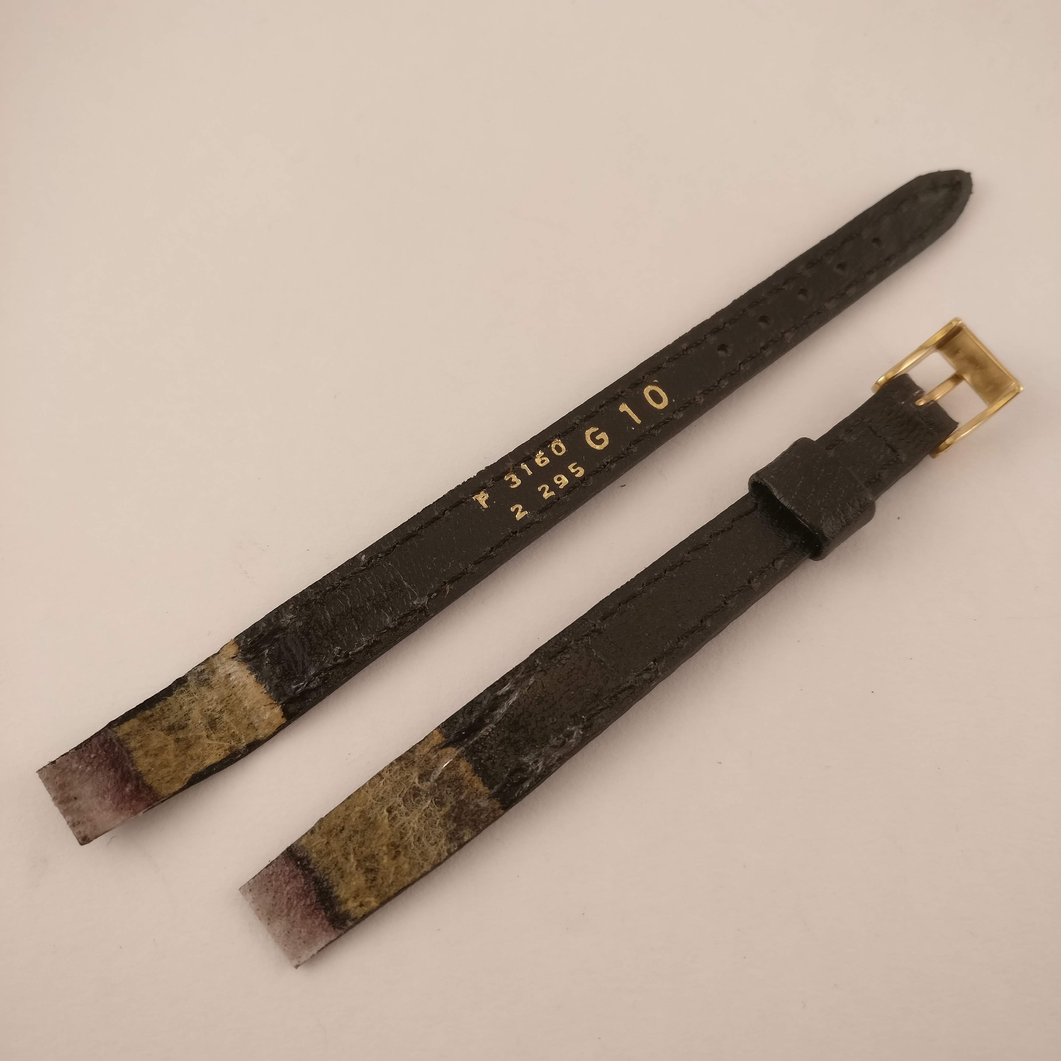 Horlogeband, zwart leer, goudkleurige gesp 10 mm