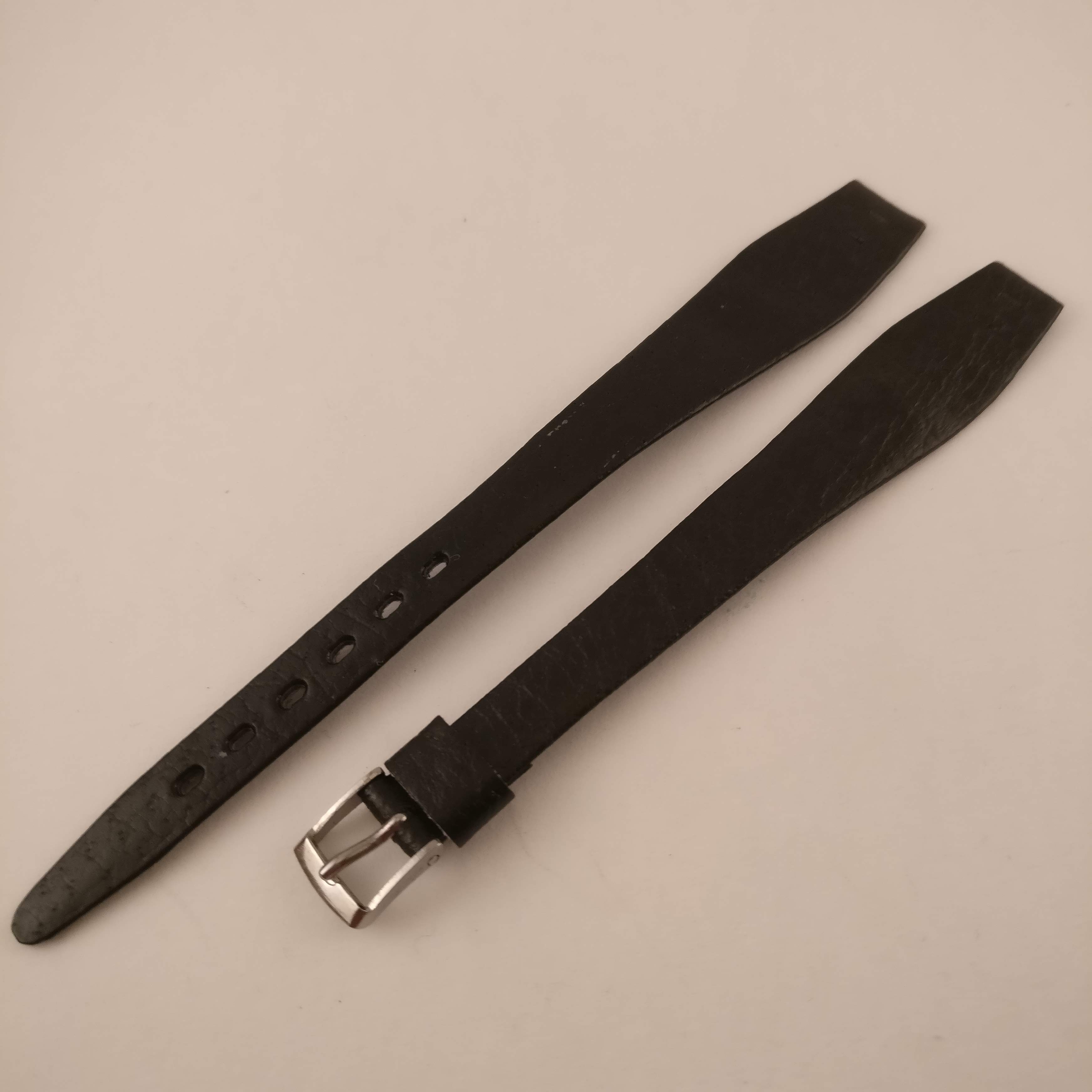 Horlogeband, zwart leer, zilverkleurige gesp 14 mm