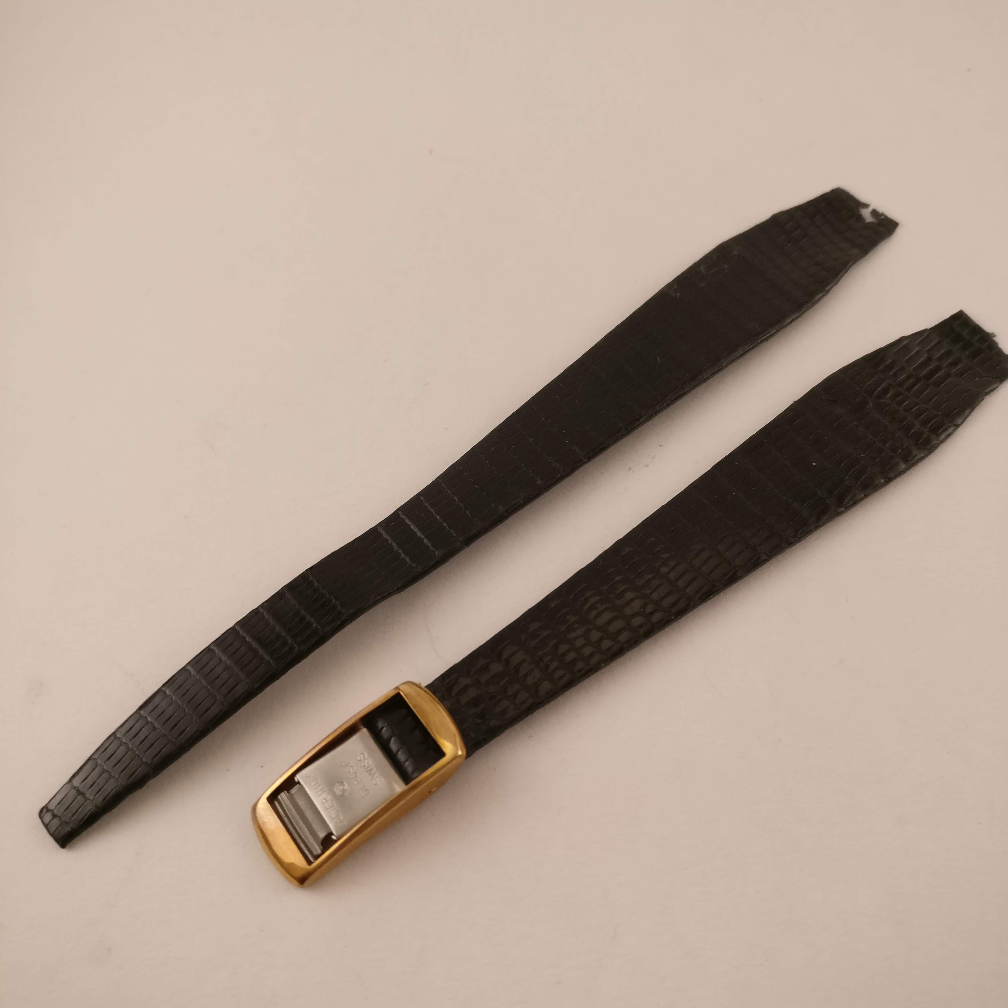 Horlogeband, zwart leer, speciale gesp 14 mm