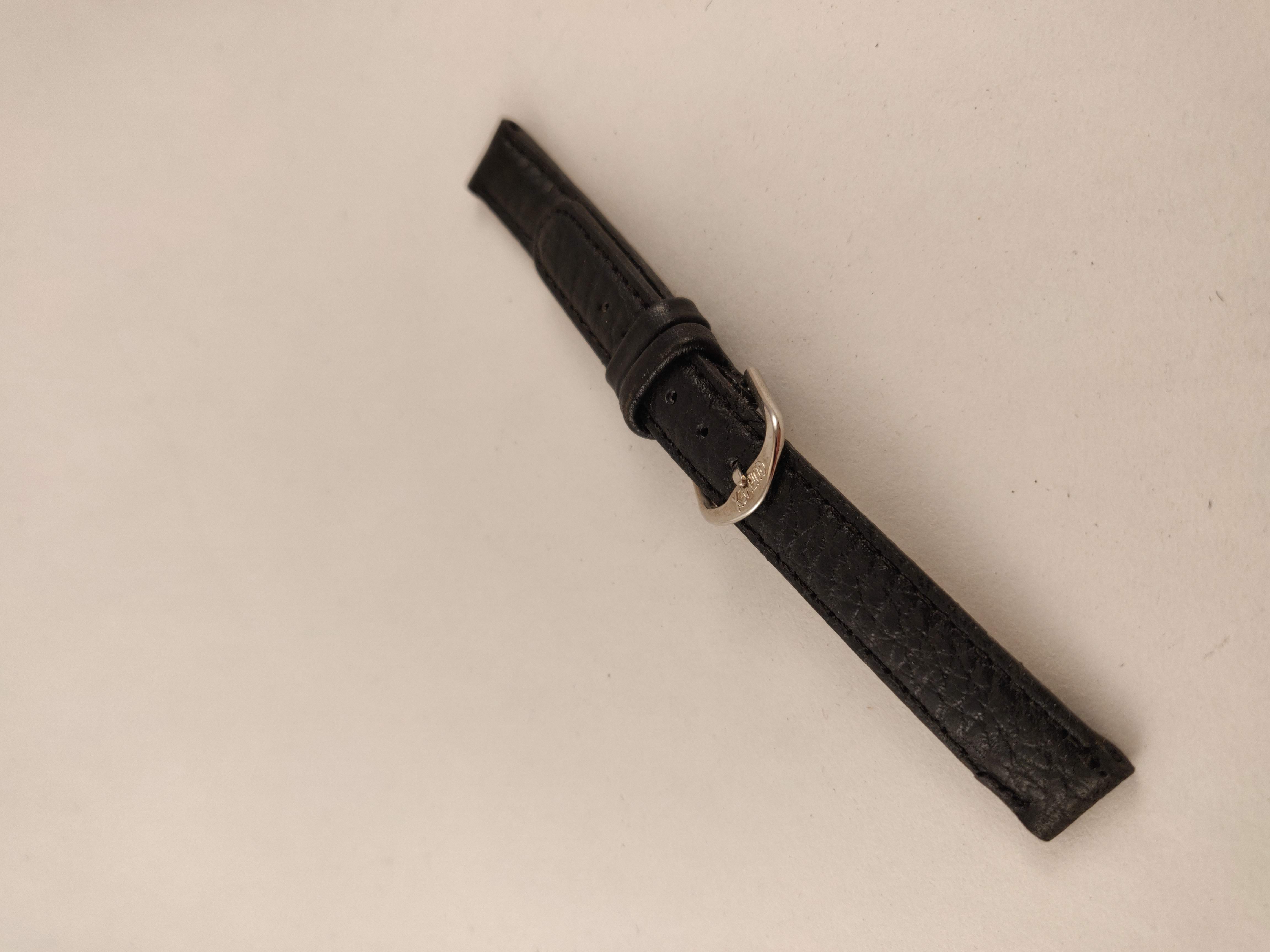 Horlogeband, Zwart, Relief, Zwart Stiksel, 12 mm