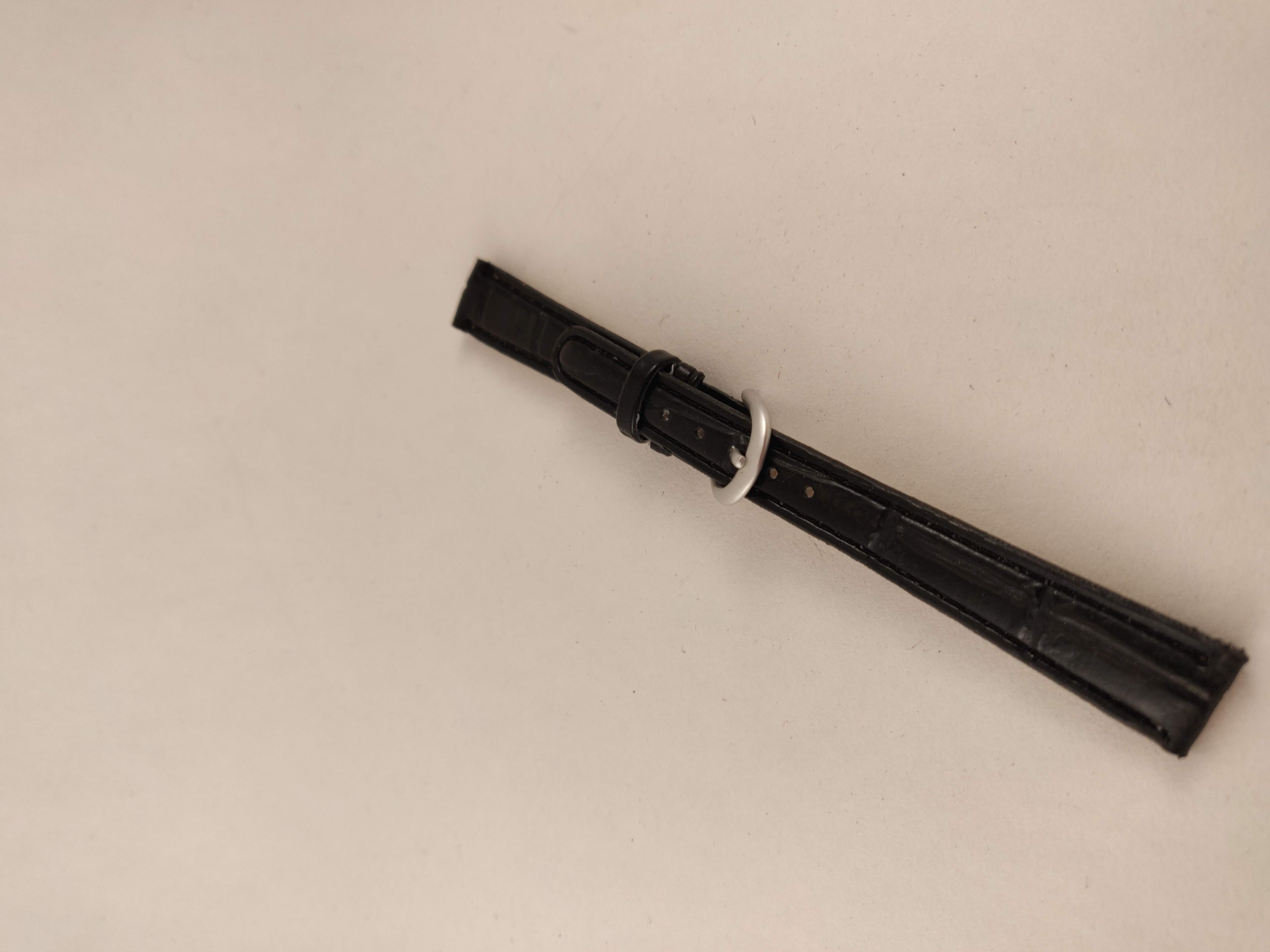 Horlogeband, Zwart, Relief, Zwart Stiksel, 14 mm