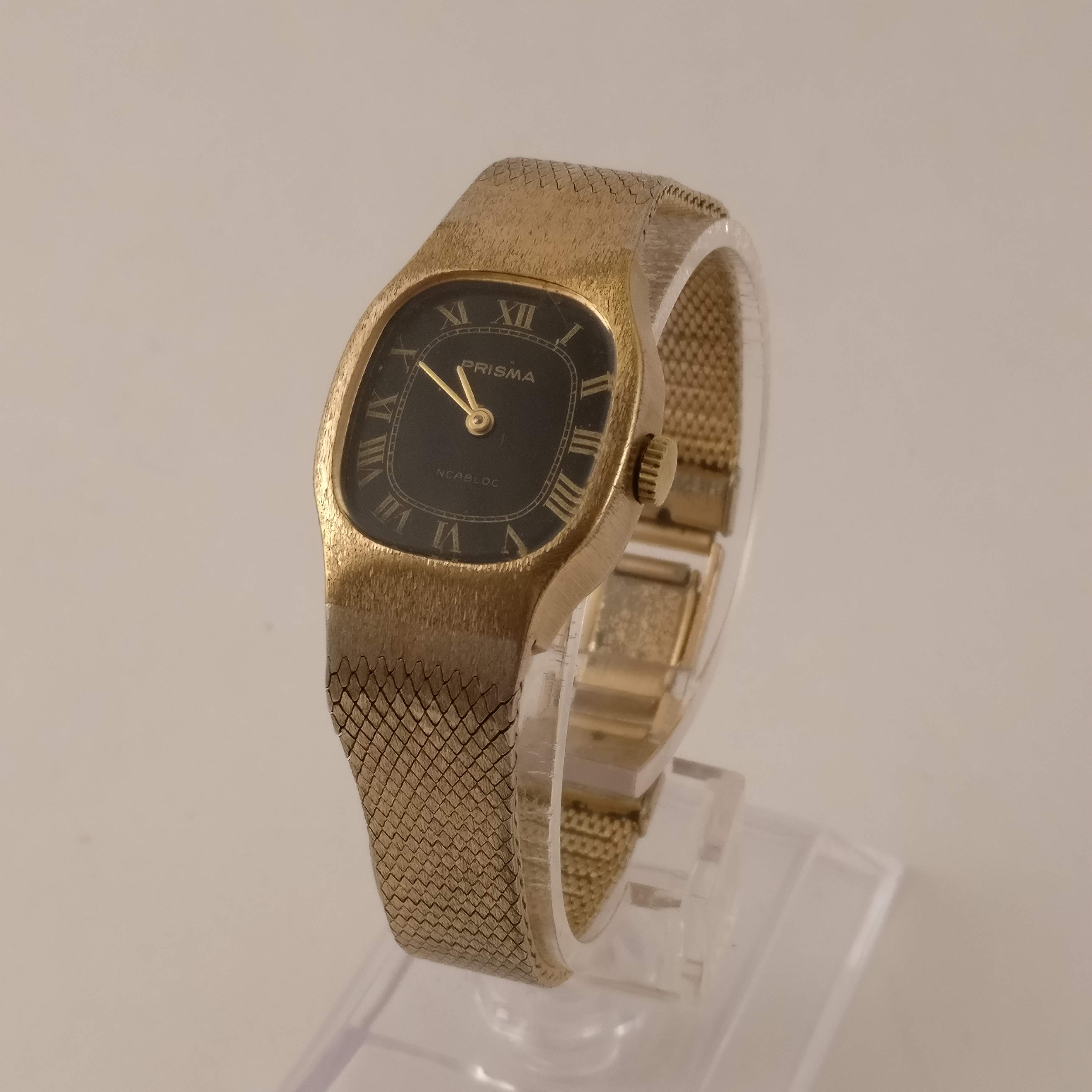 Prisma Vintage Dames Horloge, Goudkleurig, Zwarte Wijzerplaat, Rechterkant