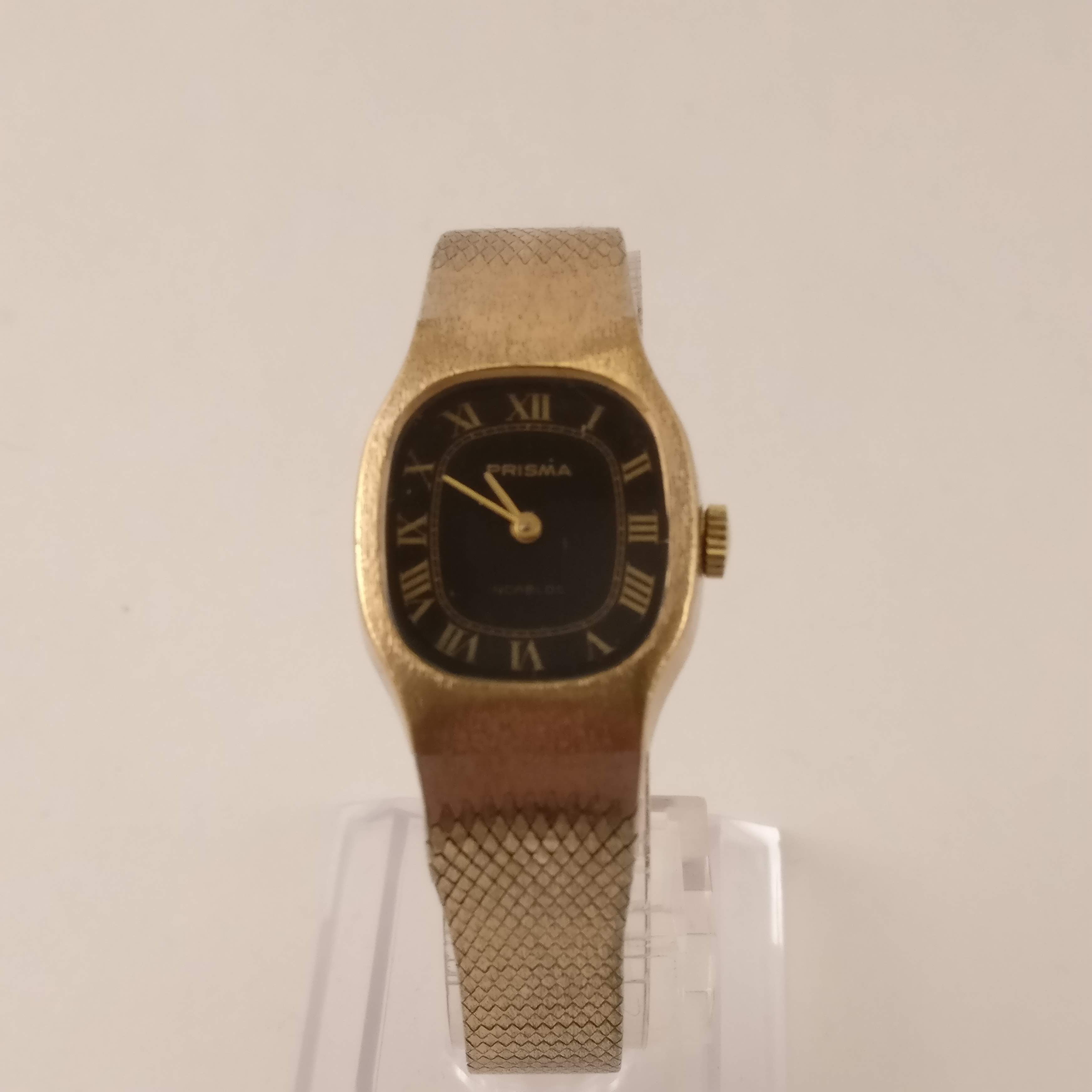 Prisma Vintage Dames Horloge, Goudkleurig, Zwarte Wijzerplaat, Voorkant