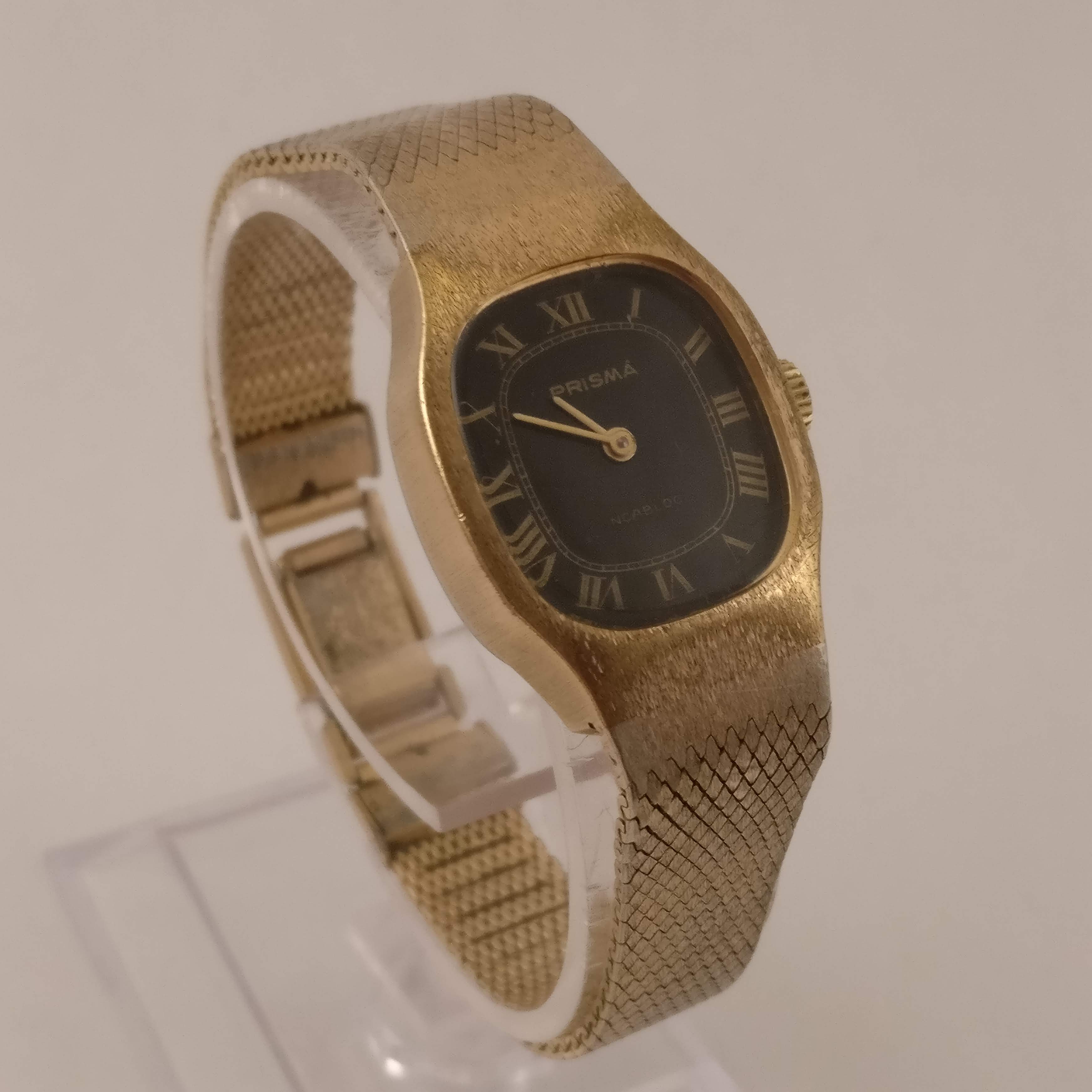 Prisma Vintage Dames Horloge, Goudkleurig, Zwarte Wijzerplaat, Linkerkant