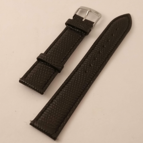 Zwarte Horlogeband met reliëf, 20 mm
