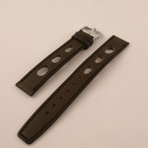 Grijsbruine Horlogeband met zwarte rand, 16 mm