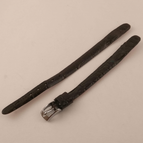 Horlogeband, zwart leer, 8 mm, Echt Krokodil