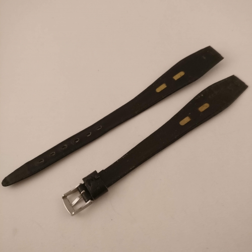 Horlogeband, zwart leer, zilverkleurige gesp 14 mm