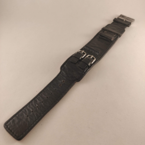 Brede Leren Horlogeband, Zwart, 20 mm