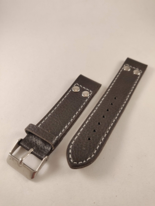 Horlogeband, Zwart, Taps Toelopend, Wit Stiksel, 30 mm