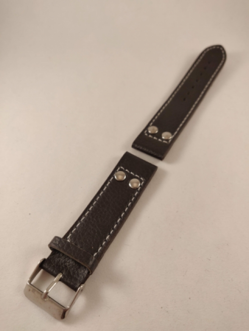 Horlogeband, Zwart, Taps Toelopend, Wit Stiksel, 30 mm