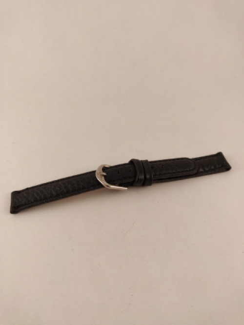 Horlogeband, Zwart, Relief, Zwart Stiksel, 12 mm