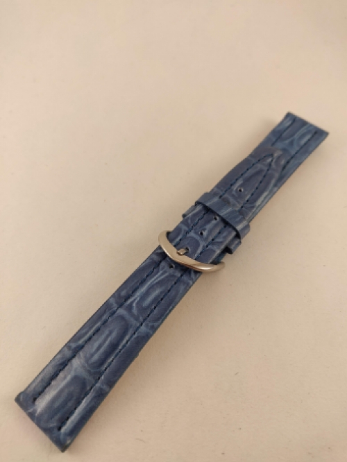 Horlogeband, Blauw, Relief, Blauw Stiksel, 18 mm