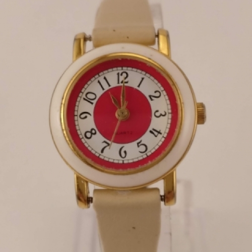 Dames Horloge, Beige en Rood, Voorkant